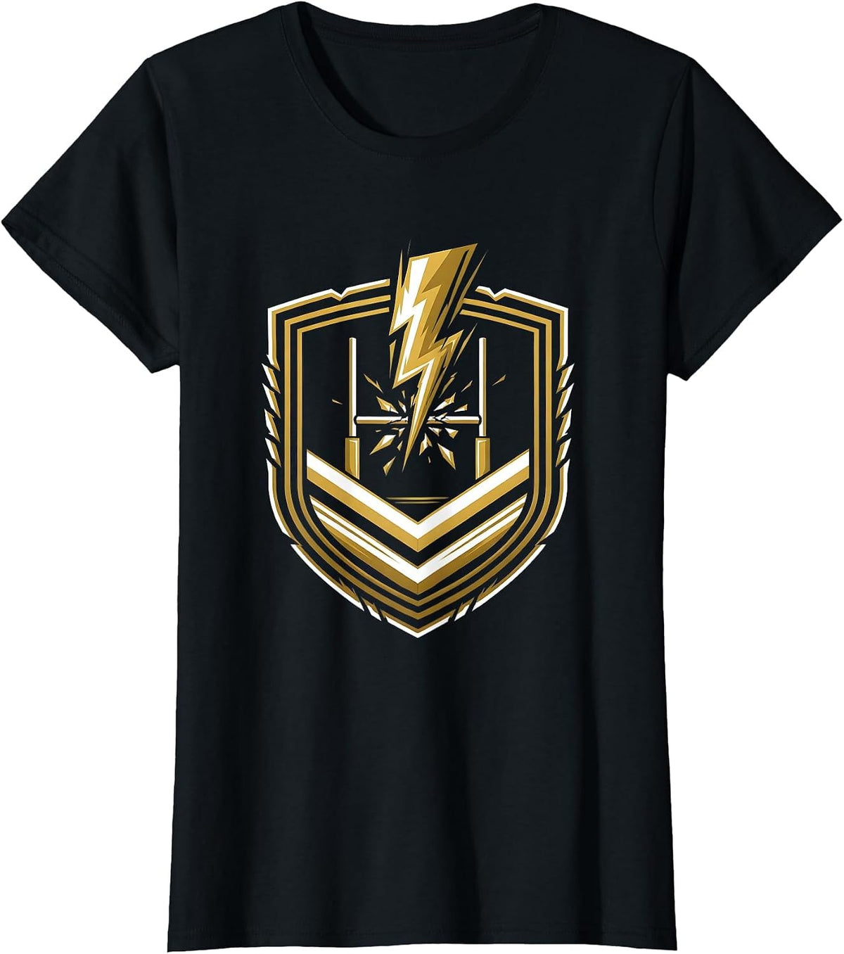 Lightning Strike Rugby Goalposts Graphic T-Shirt - Black