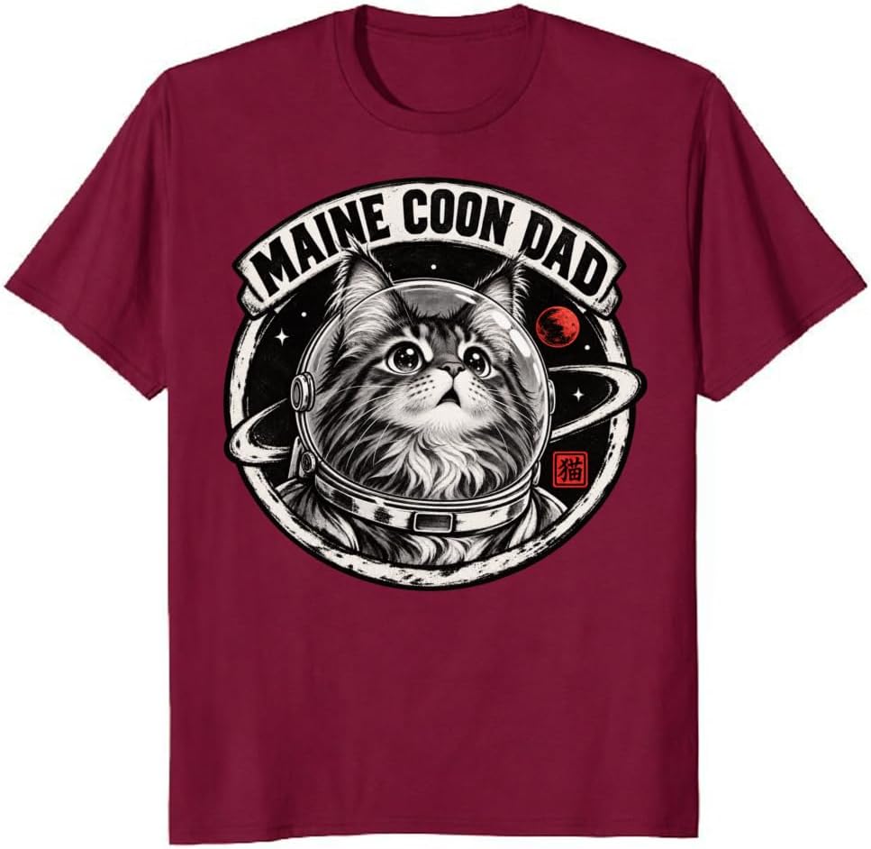 Maine Coon Dad T-Shirt Retro Campsite Lantern Cat Graphic Tee - S6