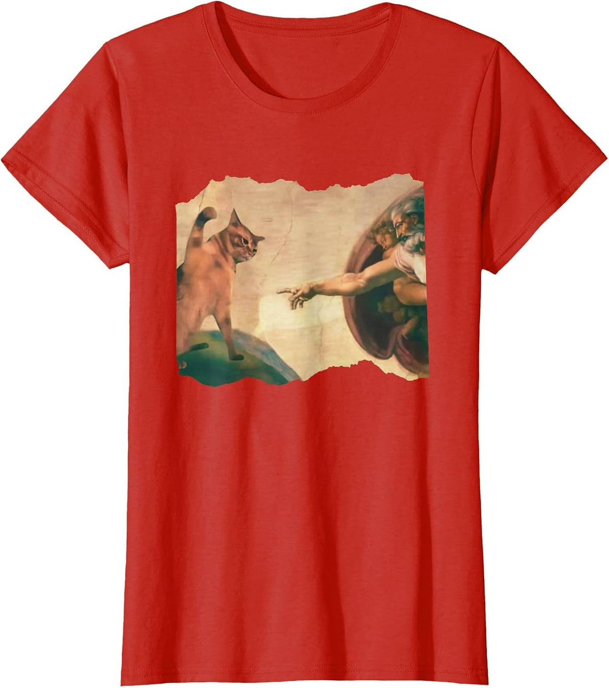 Funny Cat Swatting God's Hand Parody Cat The Divine Swipe T-Shirt - Red