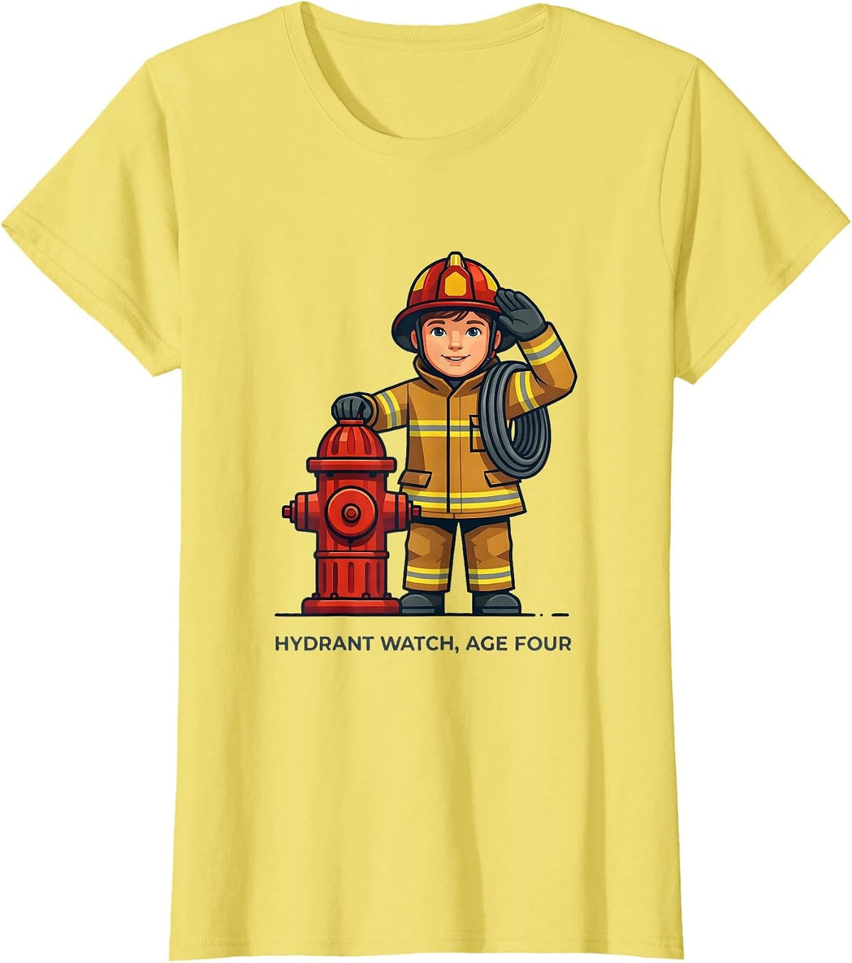Women's Hydrant Watch Age Four Toddler Boy Firefighter Birthday T-Shirt - Lemon Yellow