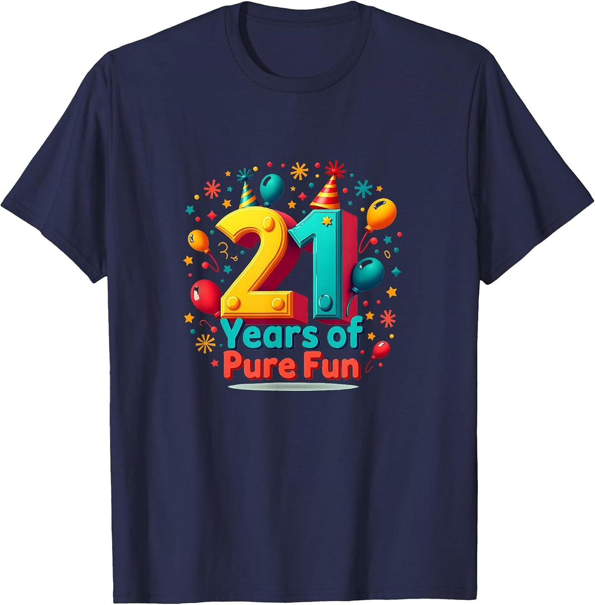 21 Years of Pure Fun Birthday Gift Celebration T-Shirt - Navy Blue