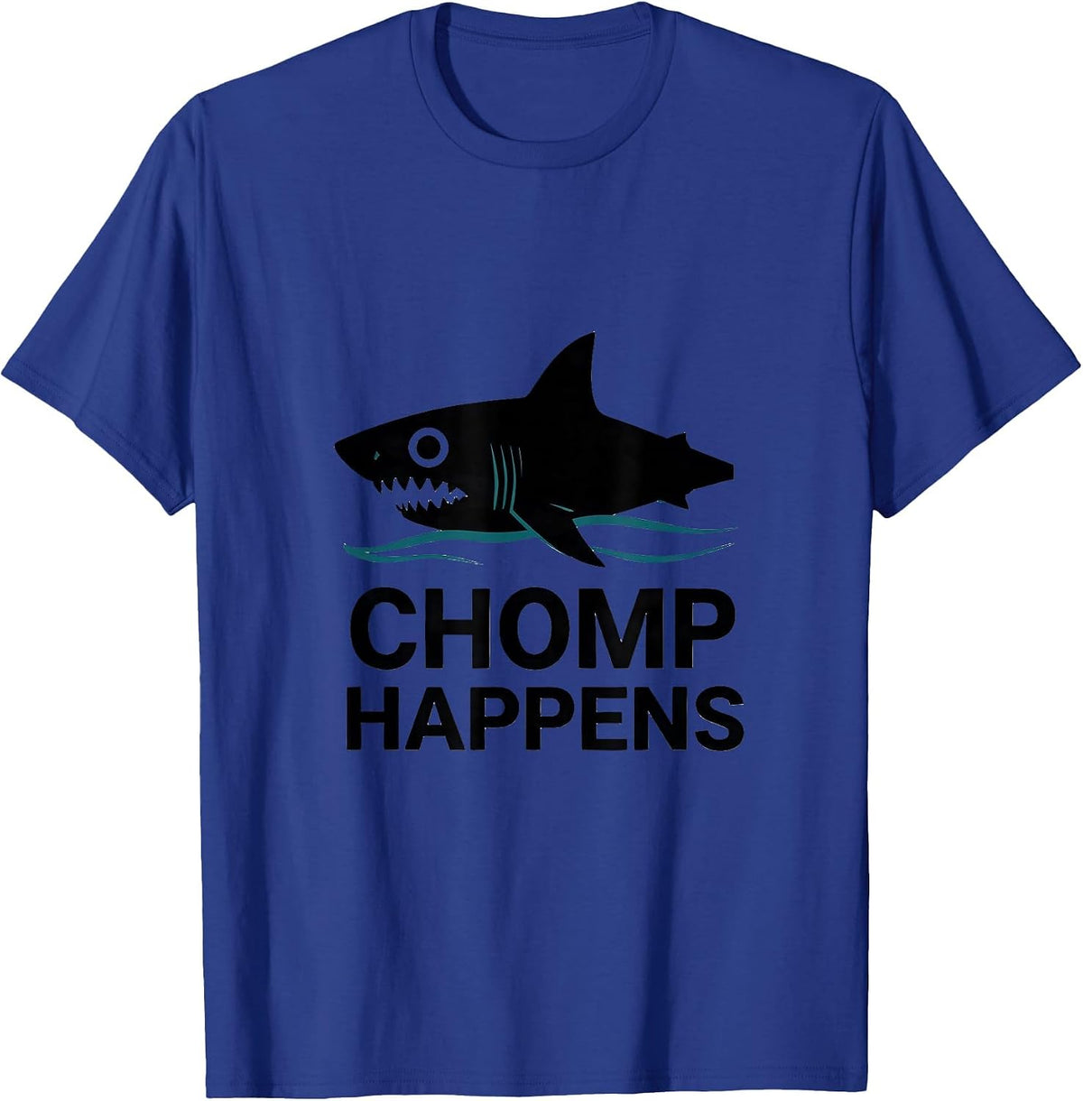 Men's Chomp Happens Funny Shark Lover Ocean Humor Minimalist T-Shirt - Royal Blue