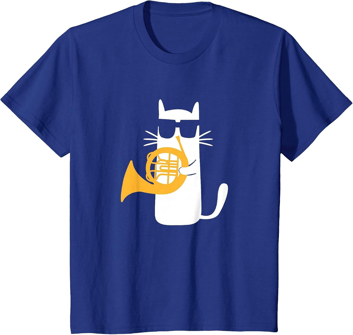 Cat French Horn Funny Cat Lover T-Shirt - Royal Blue