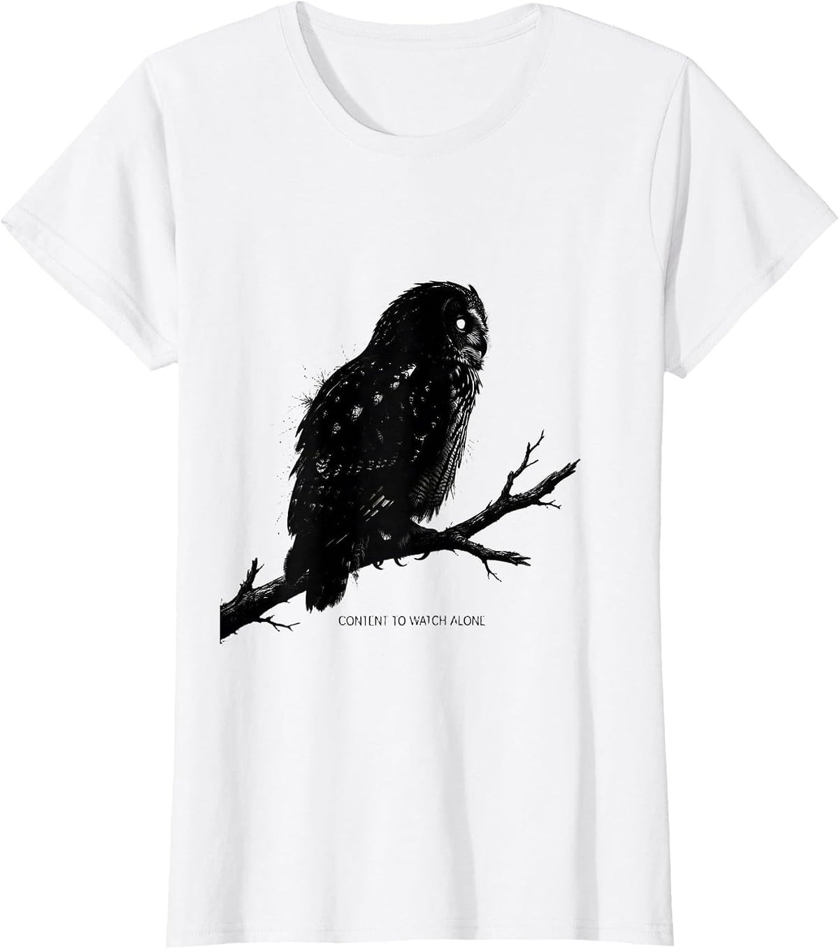 Content To Watch Alone Funny Owl Bird Lover Humor T-Shirt - White