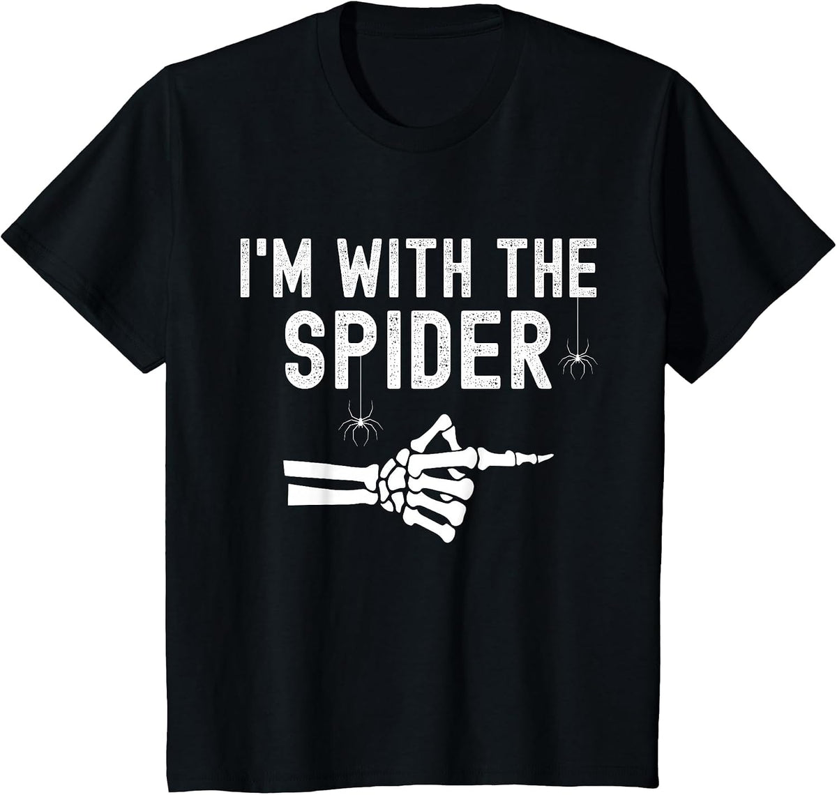 I'm with Spider Funny Skeleton Halloween Couples Matching T-Shirt - Black