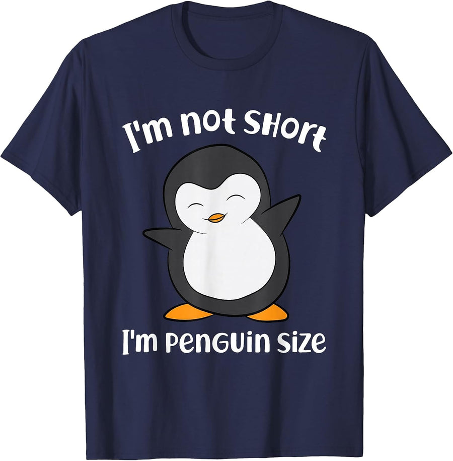 Funny Penguin I'm Not Short I'm Small Like A Penguin T-Shirt - Navy Blue