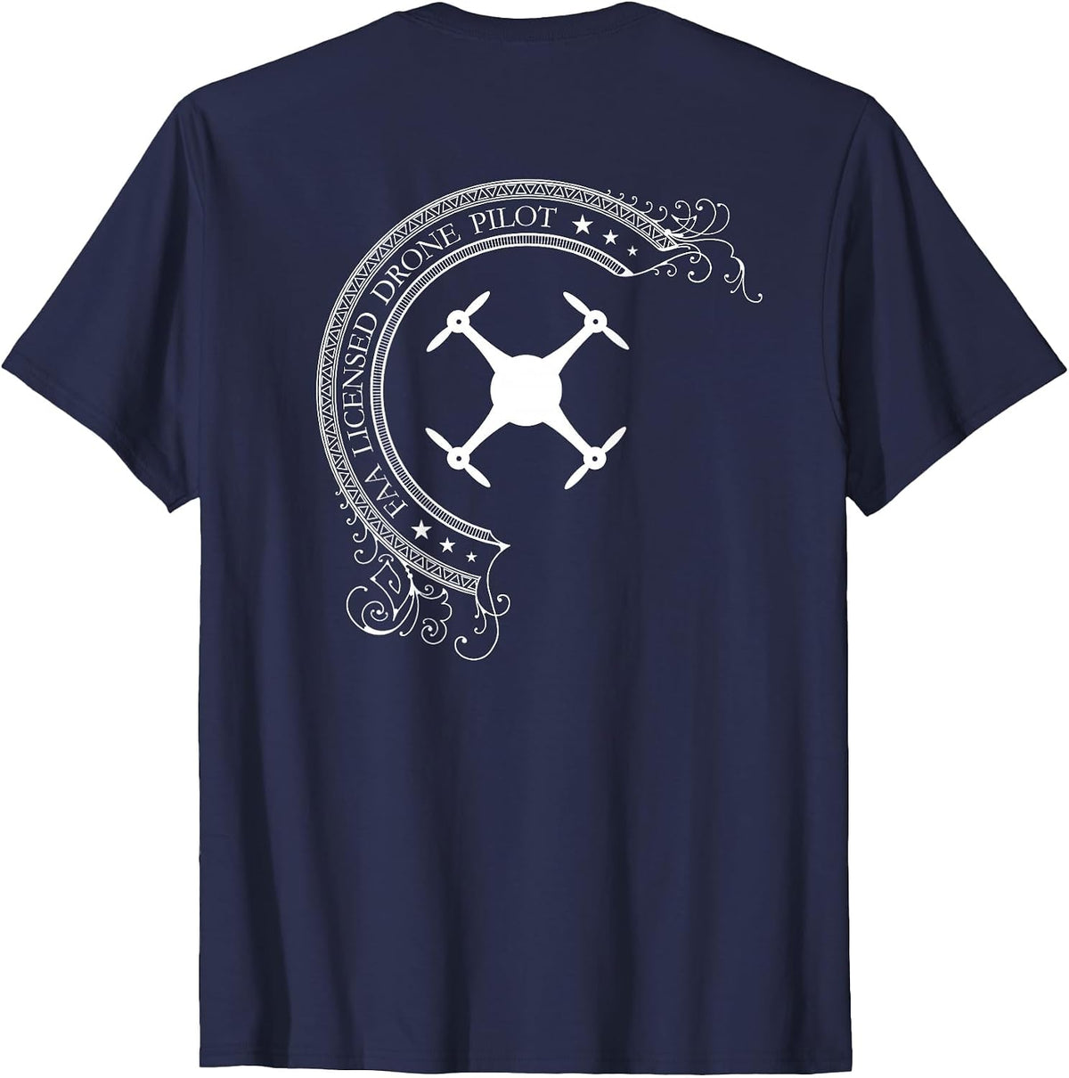 FAA Licensed UAV Multirotor Drone Pilot Tshirt - Back Design - Navy Blue