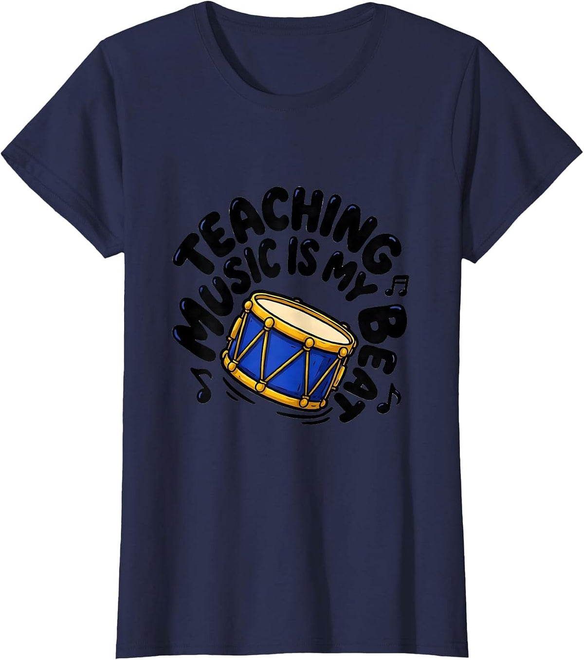 Women's Teaching Music Is My Beat Funny Music Teacher Appreciation T-Shirt - Navy Blue