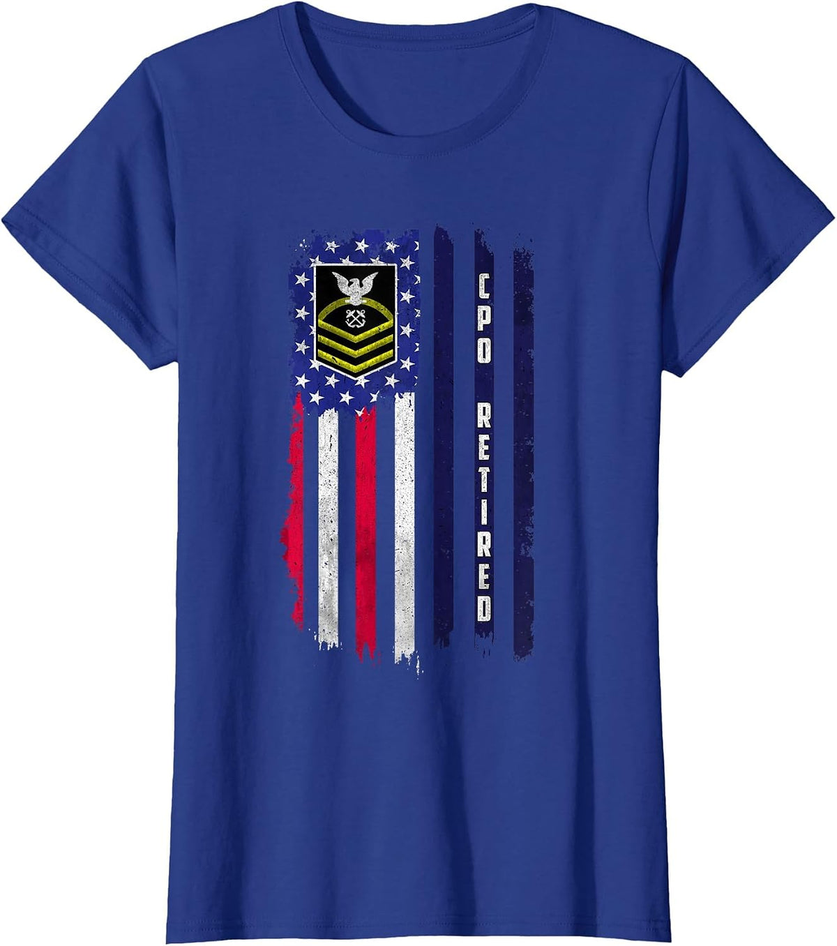 Retired E-7 Chief Petty Officer CPO Rank American Flag Papa T-Shirt - Royal Blue