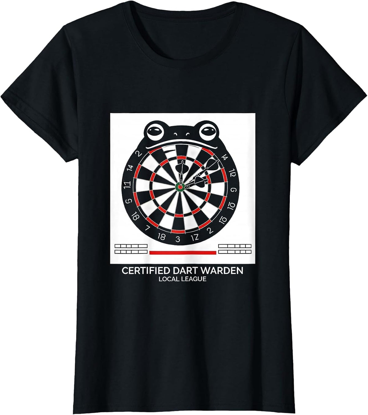 Women's Certified Dart Warden Local League Funny Grumpy Frog T-Shirt - Black