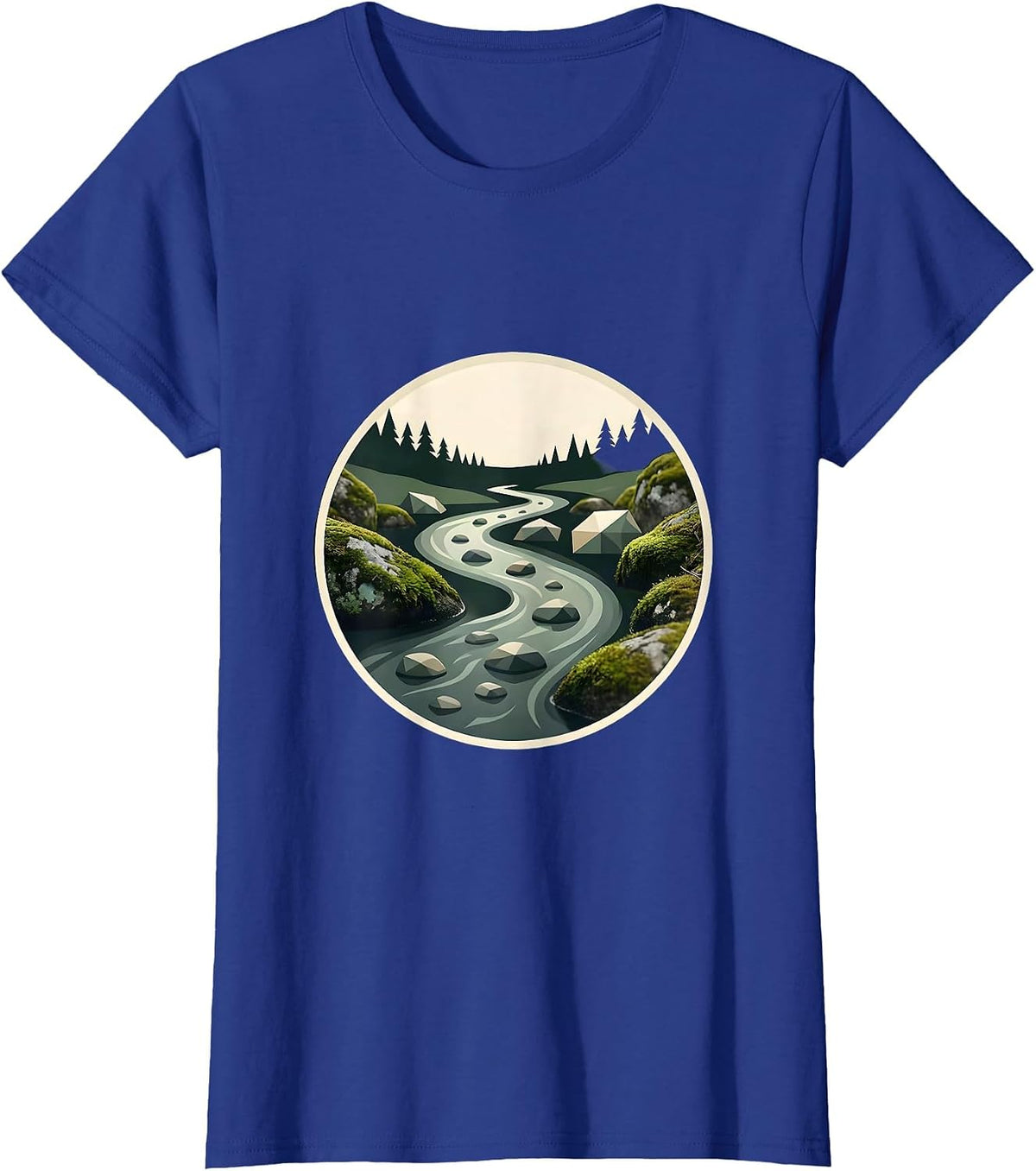 Women's Creek Winding Through Mossy River Stones T-Shirt - Royal Blue