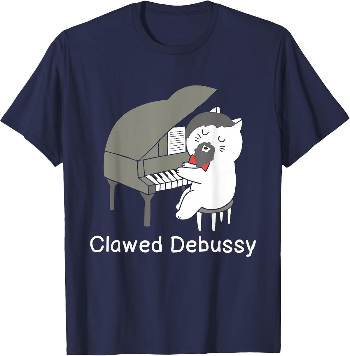 Clawed Debussy Cat Piano - Classical Music Composer Teacher T-Shirt - Navy Blue