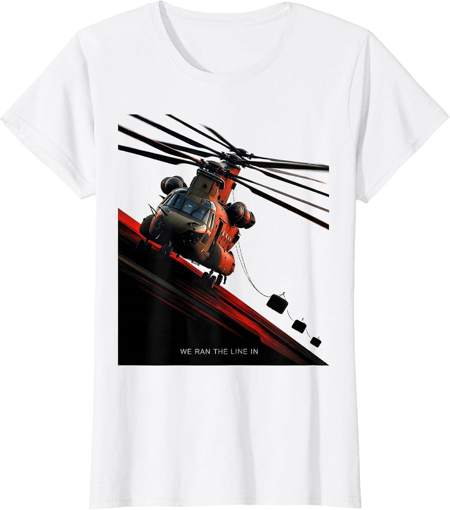 Women's We Ran The Line In Futurist Veteran Helicopter Pilot Tribute T-Shirt - White
