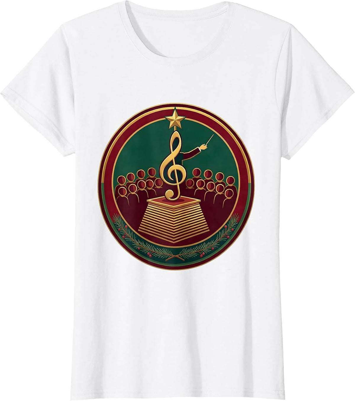 Women's Christmas Treble Clef Music Teacher Podium Badge T-Shirt - White