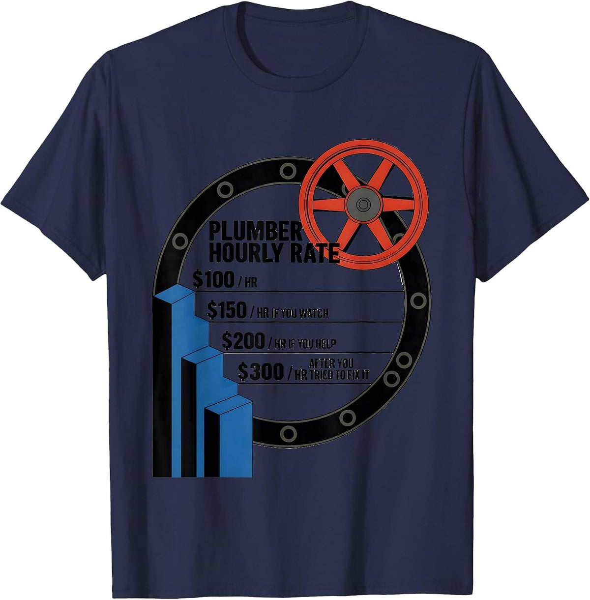 Men's Plumber Hourly Rate Funny Plumbing Gift T-Shirt - Navy Blue