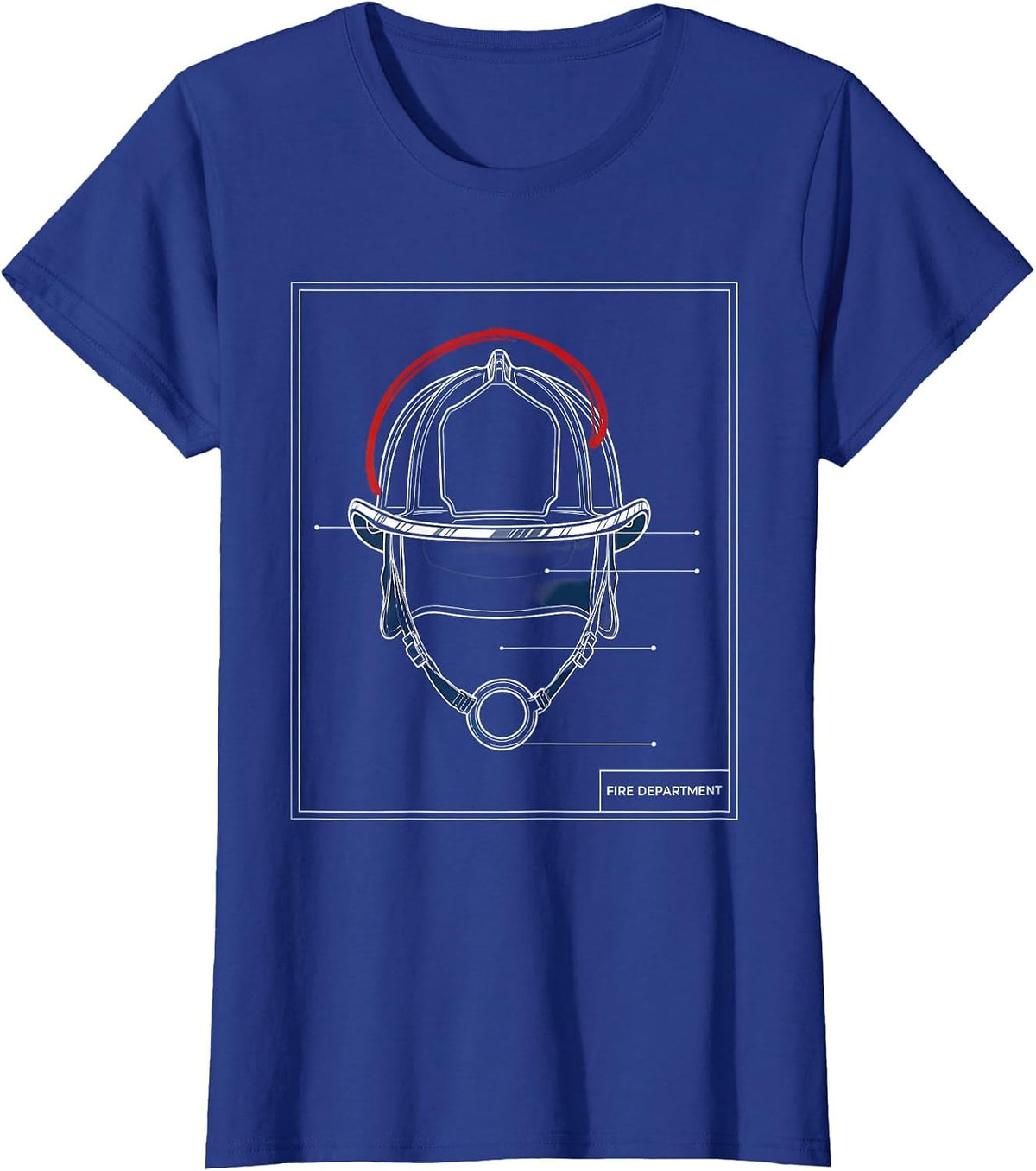 Women's Fire Department Technical Blueprint Firefighter Pride Humor T-Shirt - Royal Blue