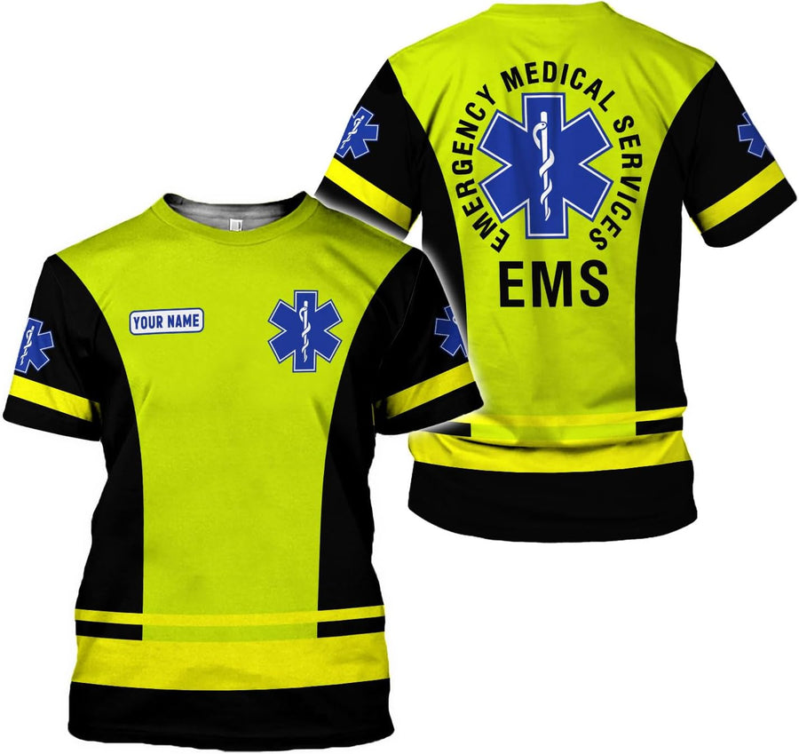 MonkeyVan Personalized EMS EMT Student Paramedic T-Shirt 3D Emergency Medical Technician Shirt, Custom Name Dept Tshirt Gift