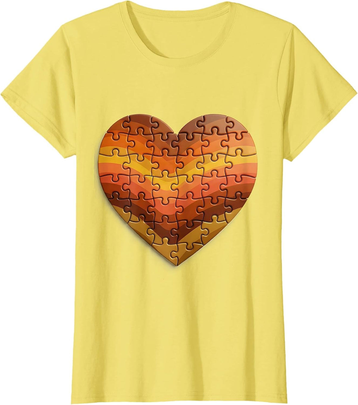 Women's Down Syndrome Awareness Puzzle Piece Heart T-Shirt - Lemon Yellow