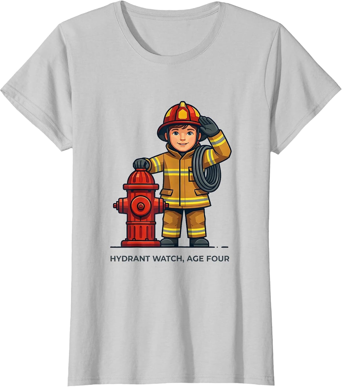 Women's Hydrant Watch Age Four Toddler Boy Firefighter Birthday T-Shirt - Silver Grey