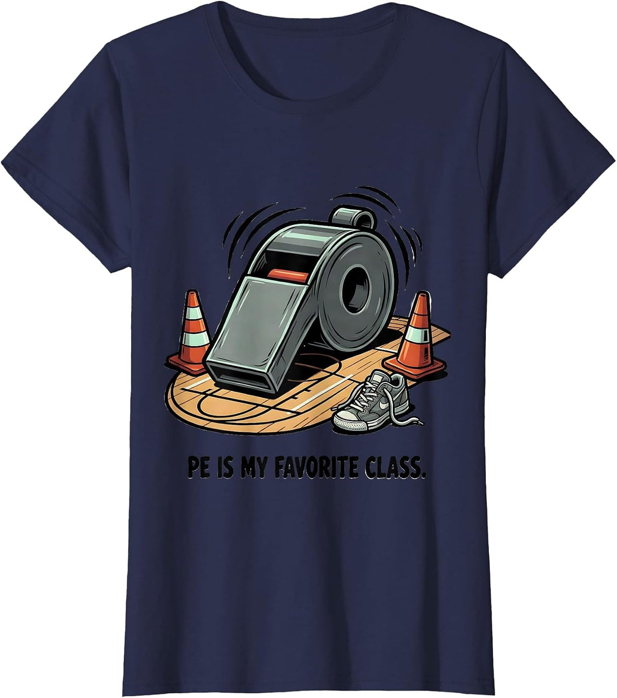 Women's PE Is My Favorite Class Funny PE Teacher Gym Coach Back T-Shirt - Navy Blue