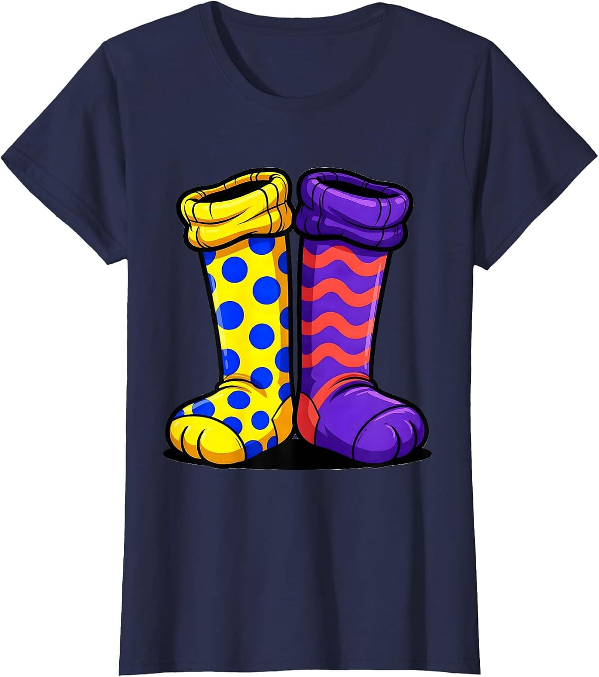 Women's Down Syndrome Awareness Mismatched Socks Design T-Shirt - Navy Blue