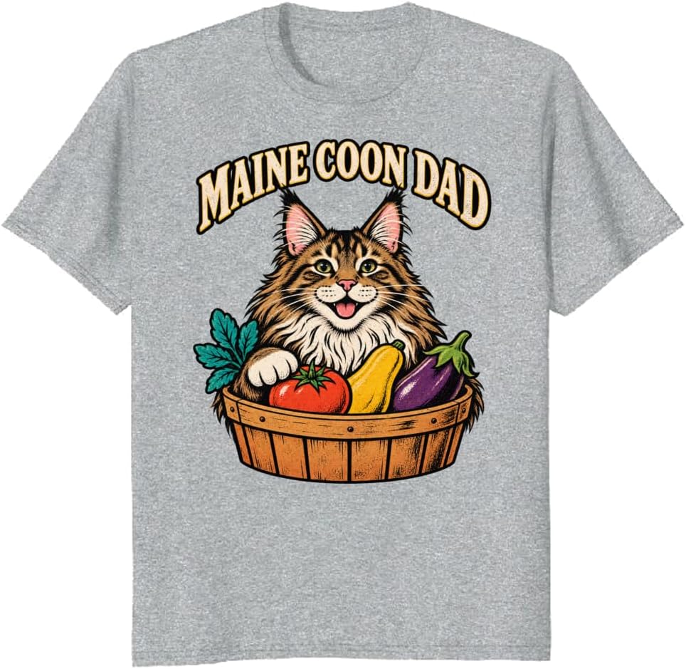 Maine Coon Dad T-Shirt Rainbow Watercolor Autumn Cat Tee - S5