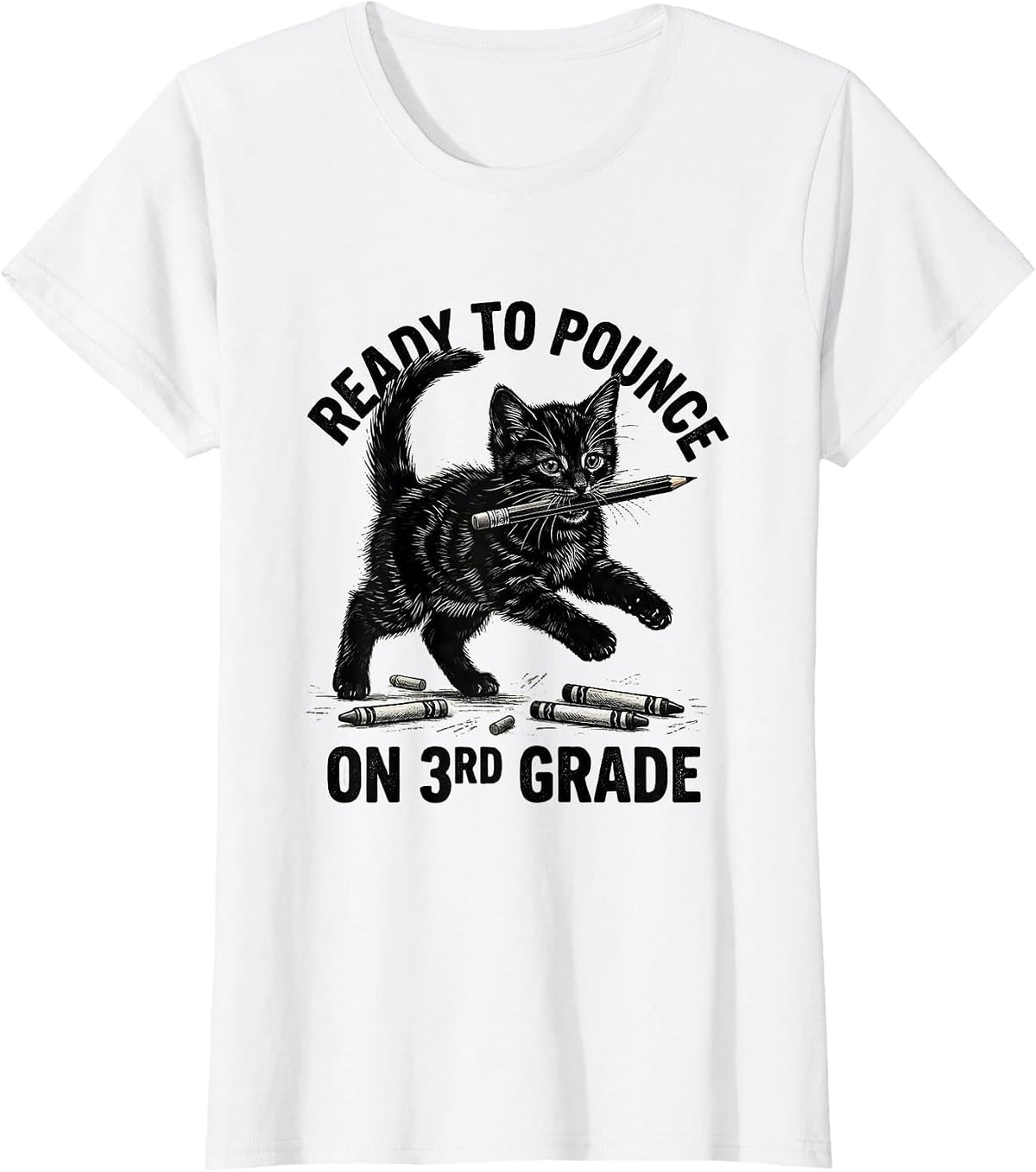 Women's Ready To Pounce On 3rd Grade Cute Cat Kitten Back To School T-Shirt - White