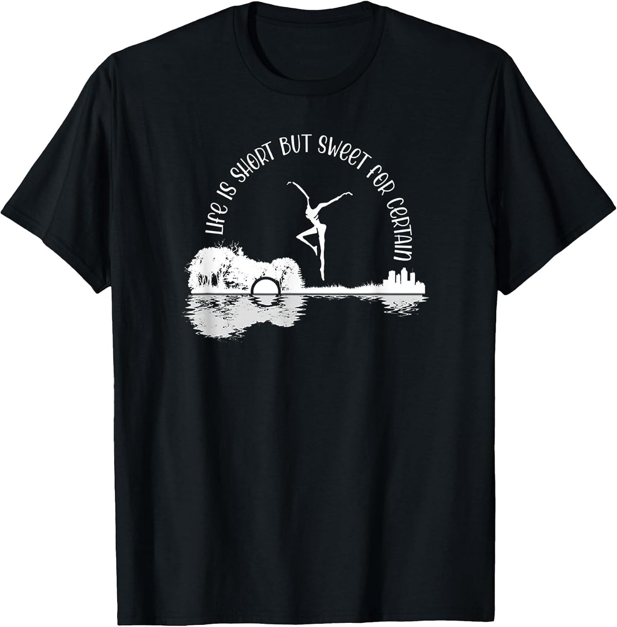 Life is Short Music Lover But Sweet for Certain Retro Guitar T-Shirt - Black