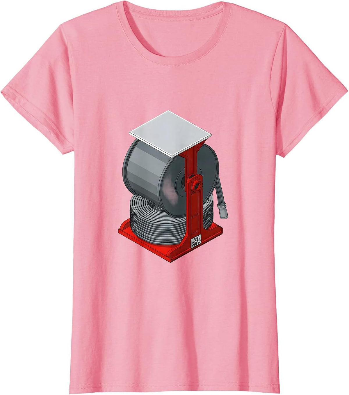 Women's THE HOSE CREW Isometric Firefighter Humor Fire Truck Crew T-Shirt - Pink