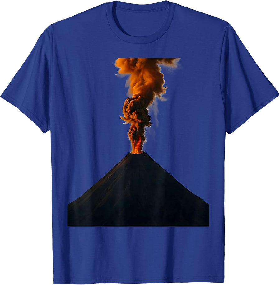 Volcano Eruption Dark Thunderous Sky Graphic T-Shirt - Royal Blue