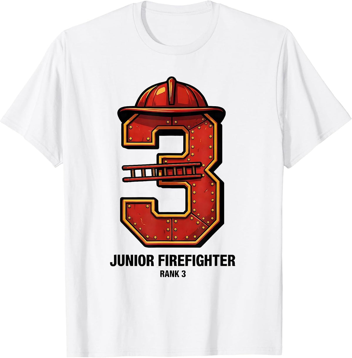Men's Junior Firefighter Rank 3 Cute Toddler Fire Truck Birthday T-Shirt - White