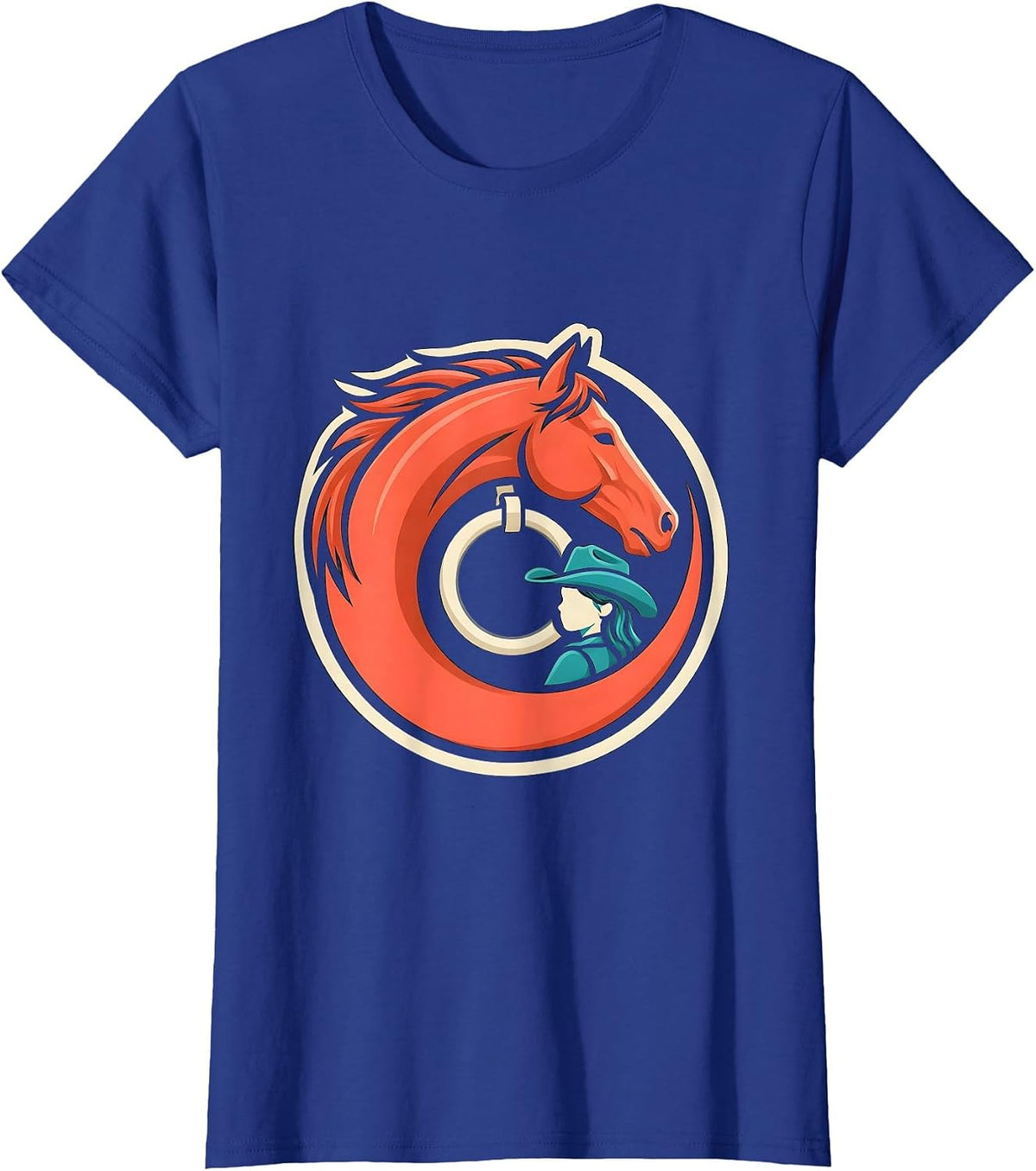 Women's Horse and Cowgirl Badge Western Equestrian Lover T-Shirt - Royal Blue
