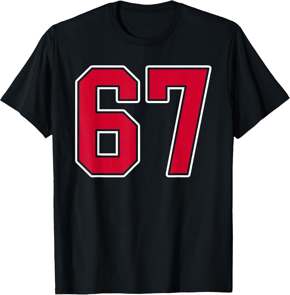 Red White Number 67 Jersey Player Uniform #67 T-Shirt - Black