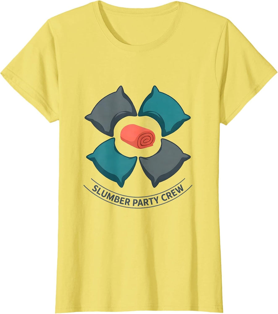 Slumber Party Crew Cute Matching Sleepover Squad Pajama T-Shirt - Lemon Yellow