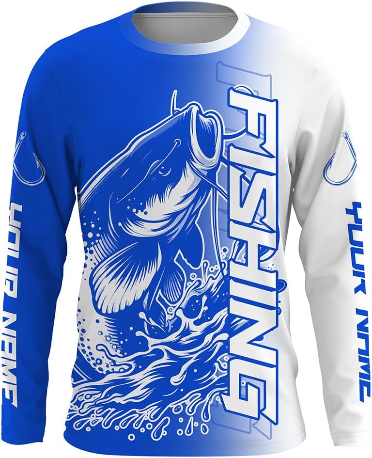 Custom Catfish Fishing Long Sleeve Tournament Shirts, Catfish Fishing Jerseys Fishing Gifts | Blue - Long Sleeves Upf