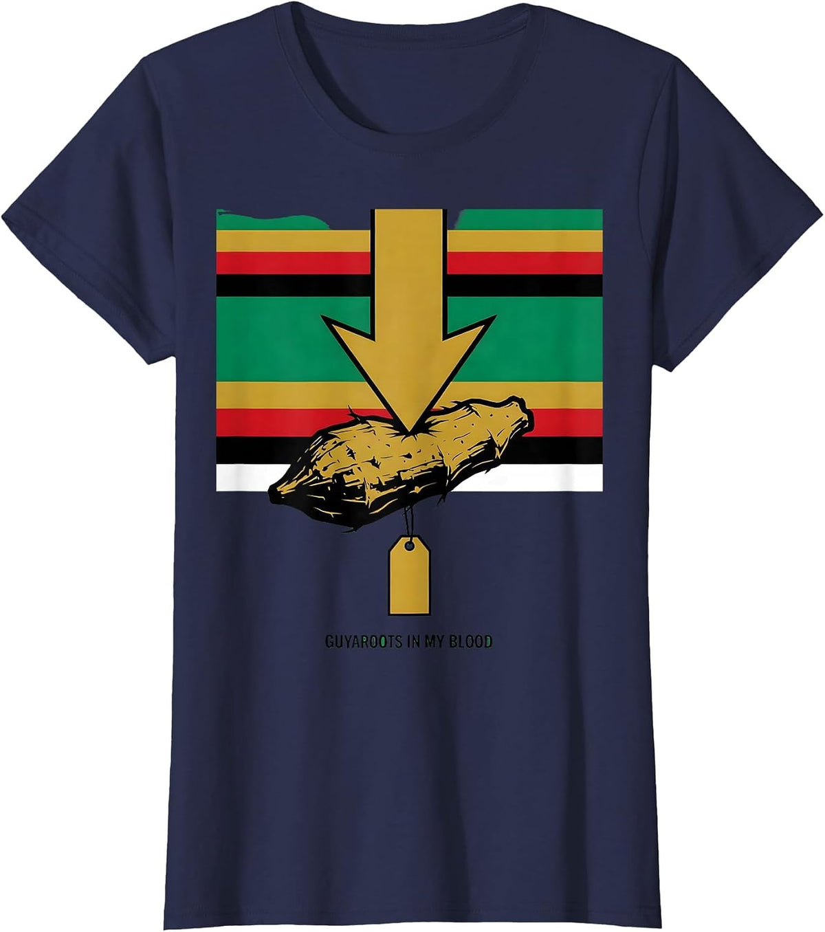 Women's GuyaRoots In My Blood Patriotic Guyanese Diaspora Pride T-Shirt - Navy Blue