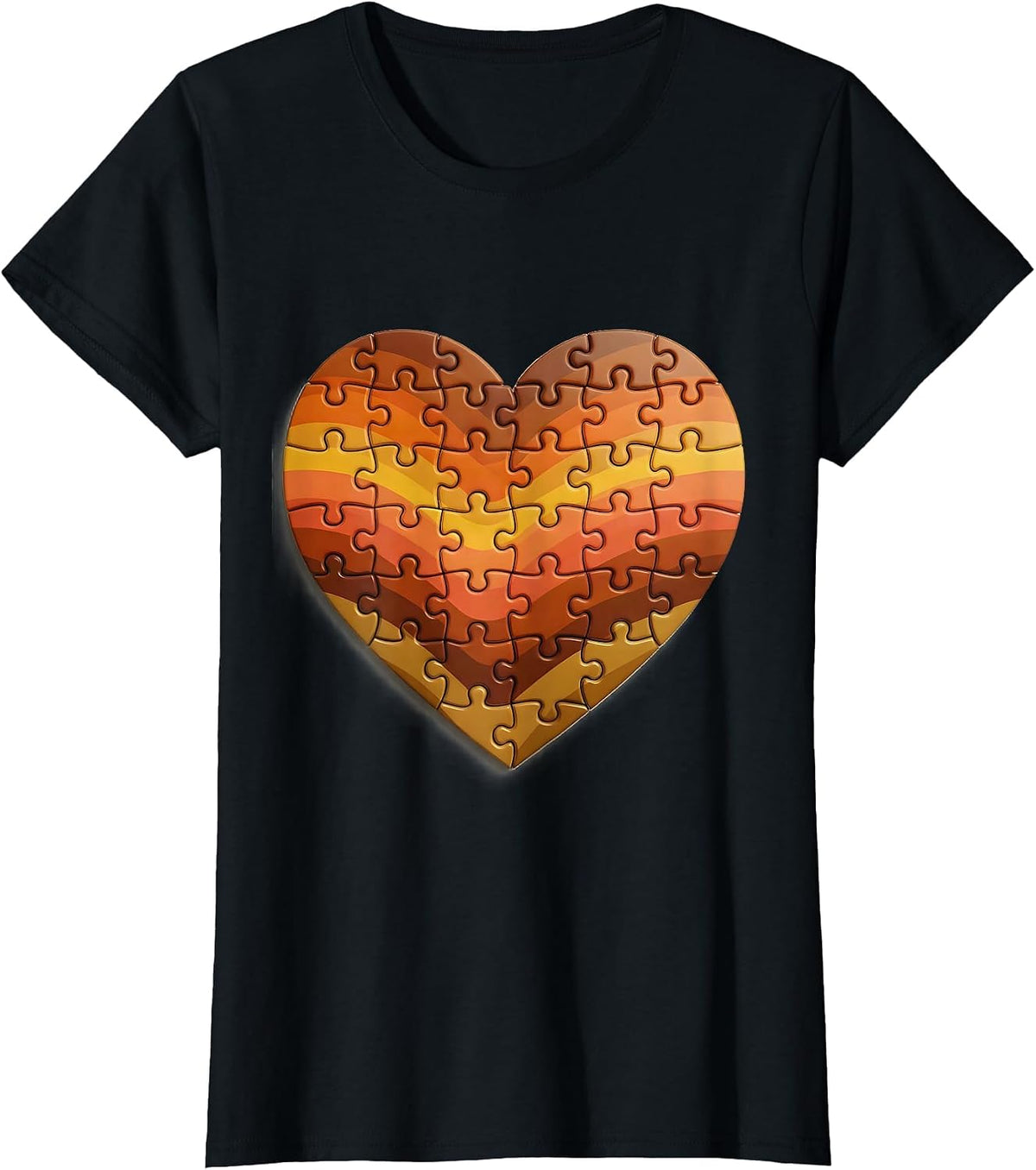 Women's Down Syndrome Awareness Puzzle Piece Heart T-Shirt - Black