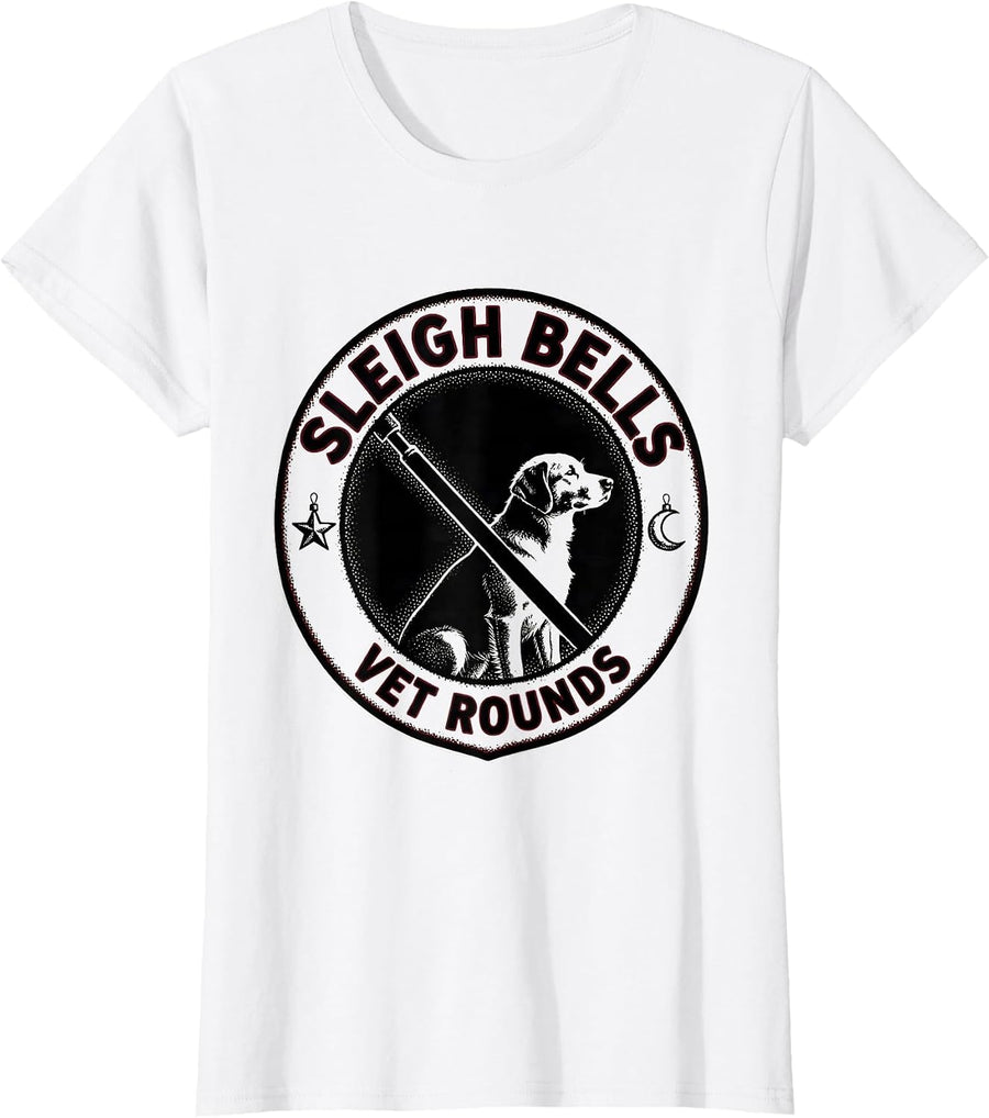 Women's Sleigh Bells, Vet Rounds Funny Veterinary Tech Christmas T-Shirt - White