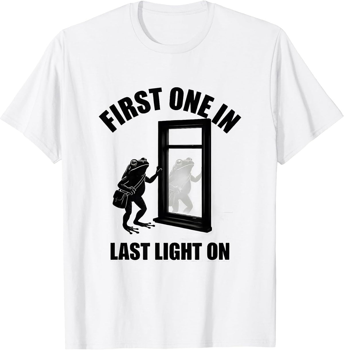 Men's First One In, Last Light On Funny Teacher Frog Back T-Shirt - White