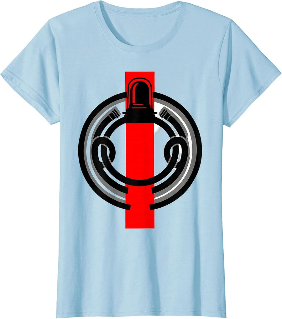 Women's Firefighter Beacon Light Dome Holiday Badge Screenprint T-Shirt - Baby Blue