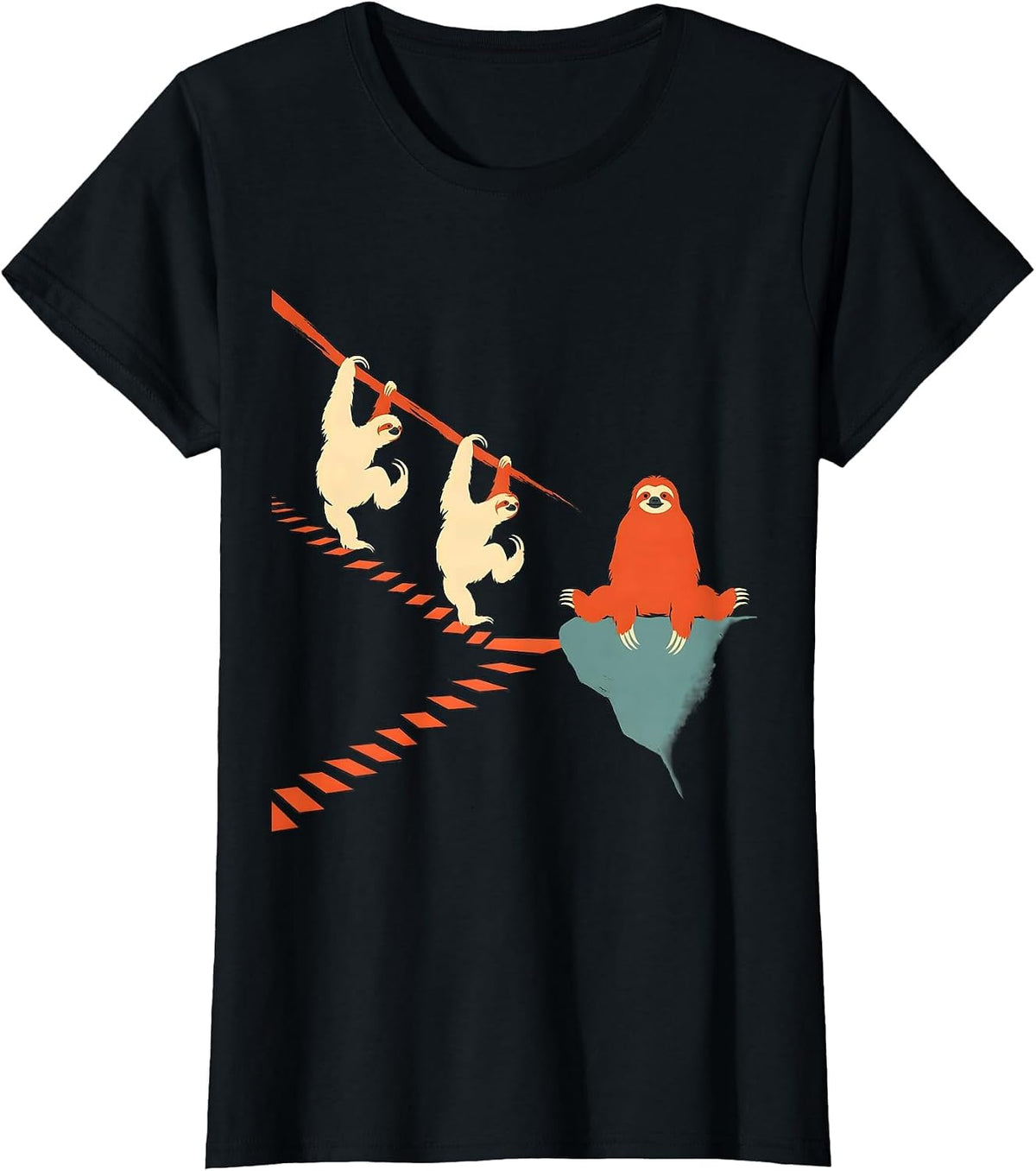 Women's Hooked Sloth Switchback Hiker Trail Humor T-Shirt - Black