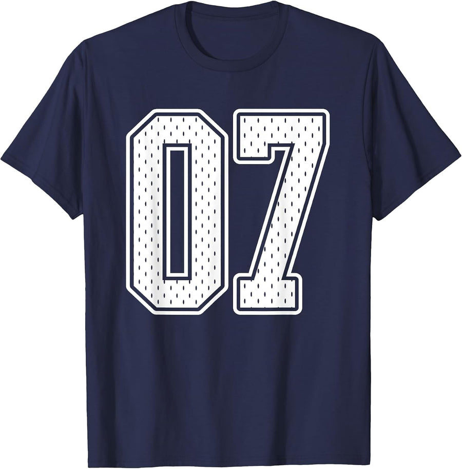 #07 White Vintage Number 07 Sports Fan Jersey Style T-Shirt - Navy Blue