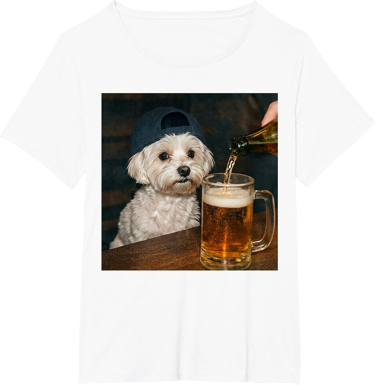 Maltese Drinking Beer Funny Dog Meme T-Shirt - White