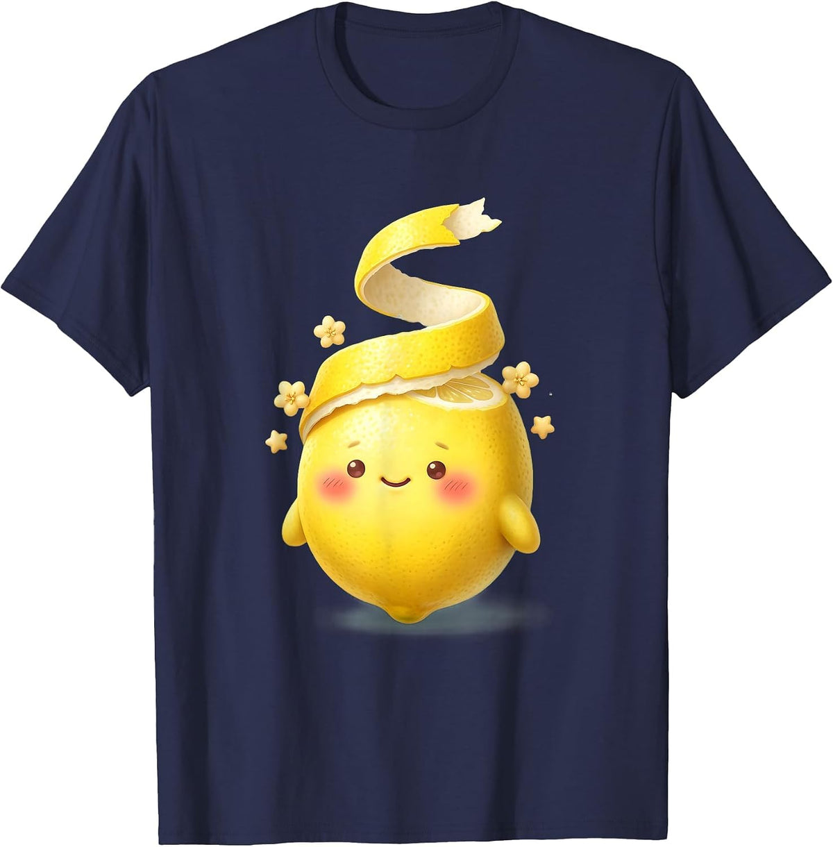 Lemon Peel Spiral Citrus Art Graphic Design T-Shirt - Navy Blue