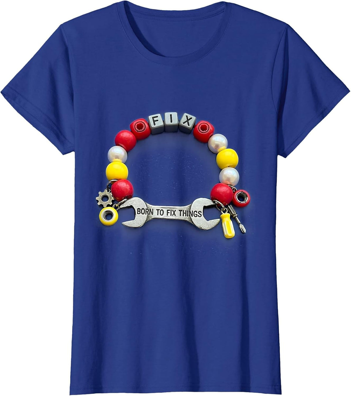 Women's Born to Fix Things Mechanic Graphic Design T-Shirt - Royal Blue
