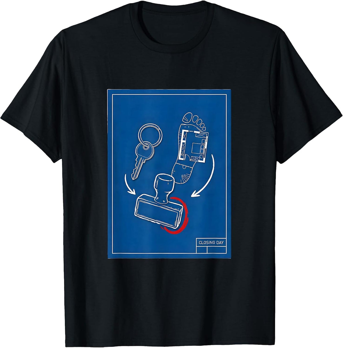 Men's Closing Day Technical Blueprint Realtor Real Estate Agent T-Shirt - Black