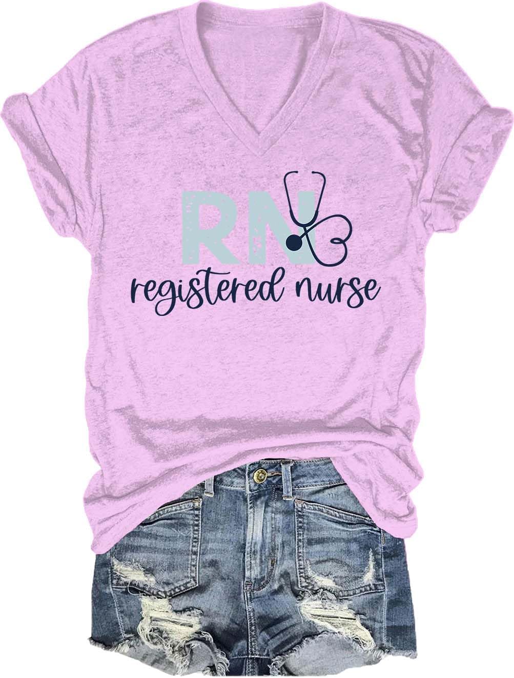 RN Shirts for Nurses, Funny Cute RN Shirt Registered Nurse Shirt, Registered Nurse Tee Shirts for Women - V-Neck Pink-1