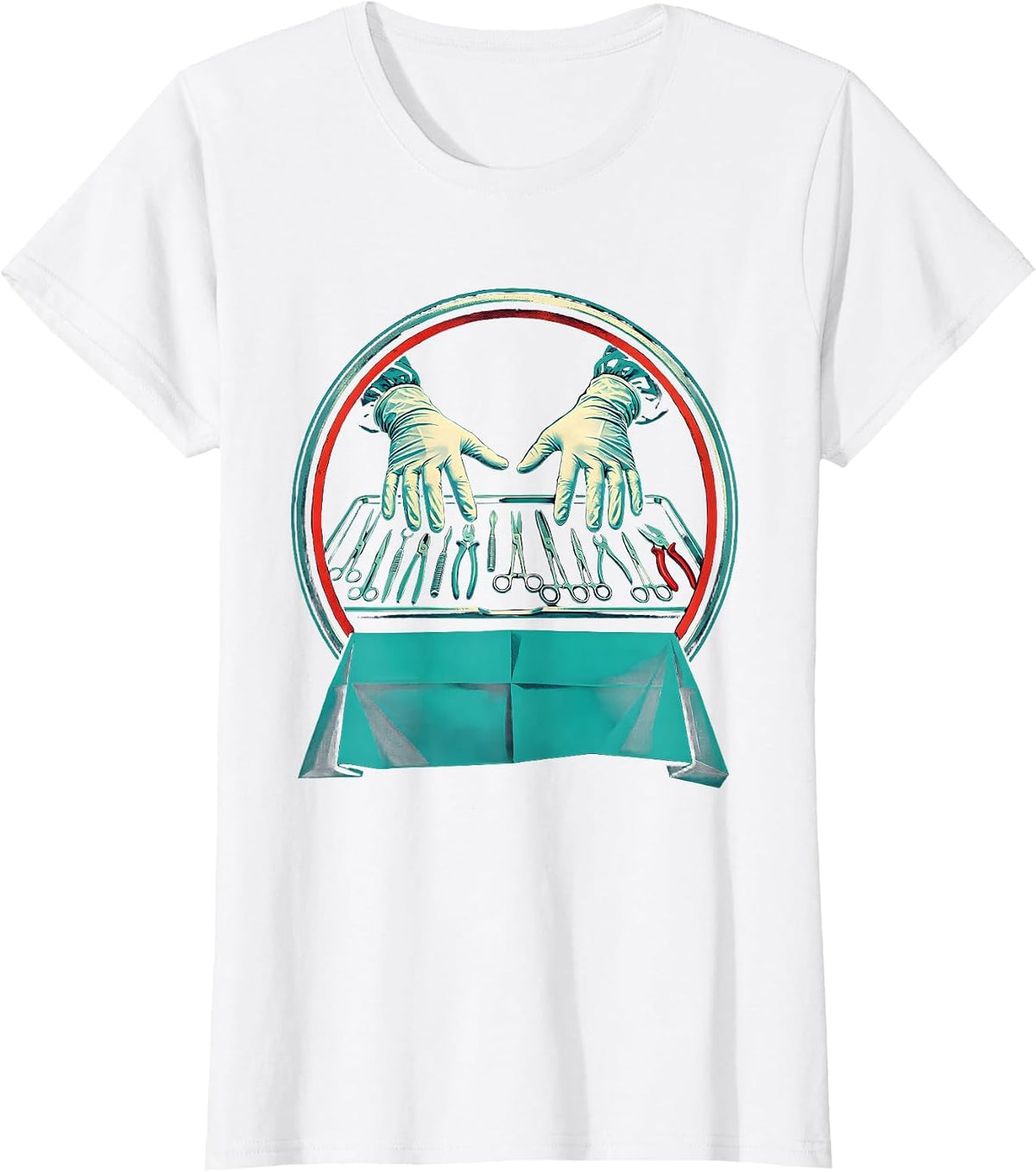 Women's Surgical Tech Hands Badge OR Scrub Tech Pride T-Shirt - White