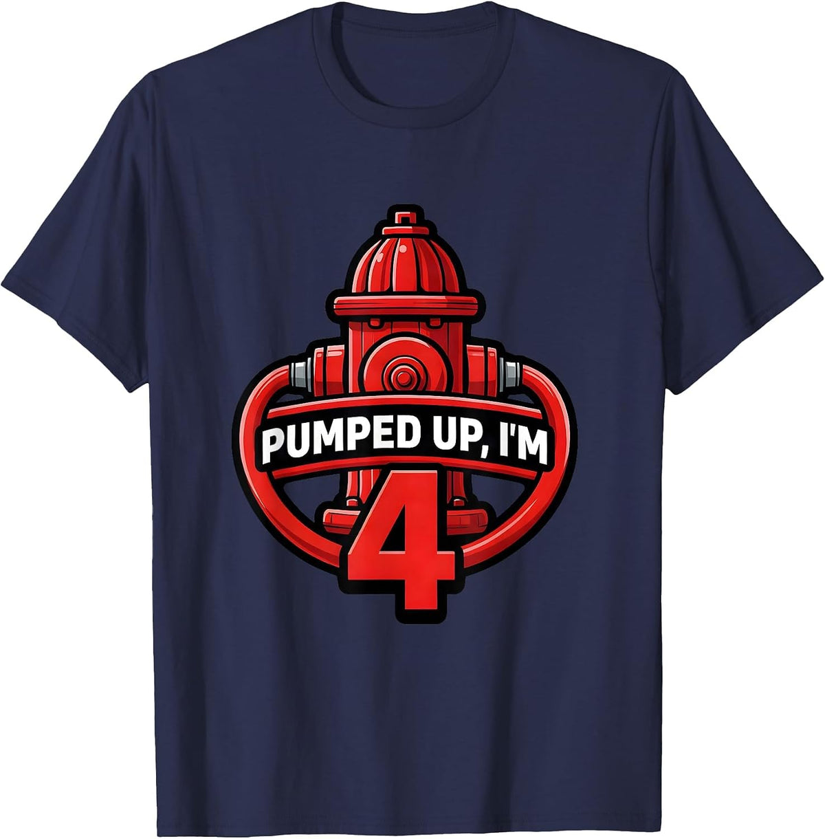 Men's Pumped Up I'm 4 Bold Fire Truck Kids Birthday Firefighter T-Shirt - Navy Blue