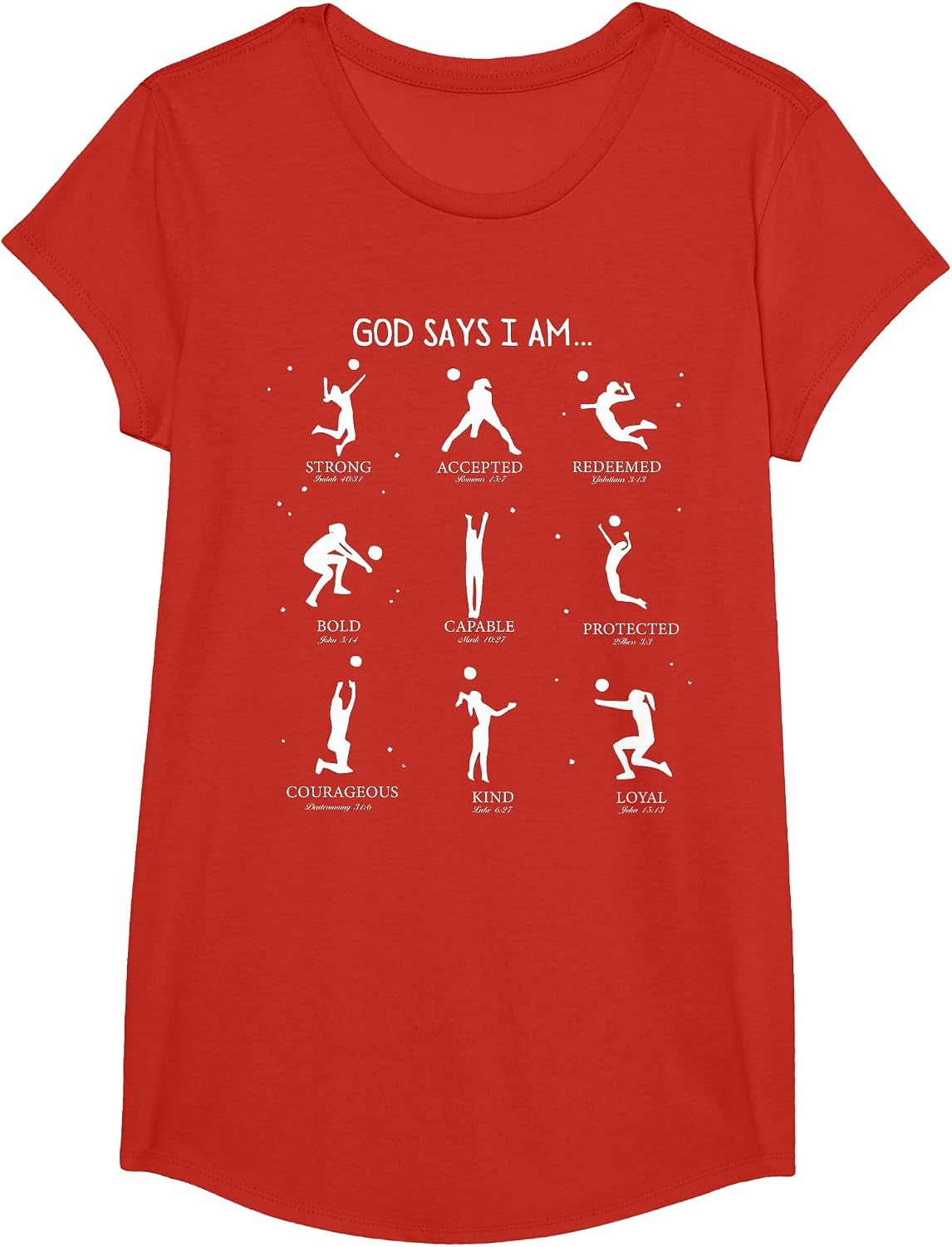 God Says I Am Christian Bible Verse Religious Volleyball T-Shirt - Girls Red
